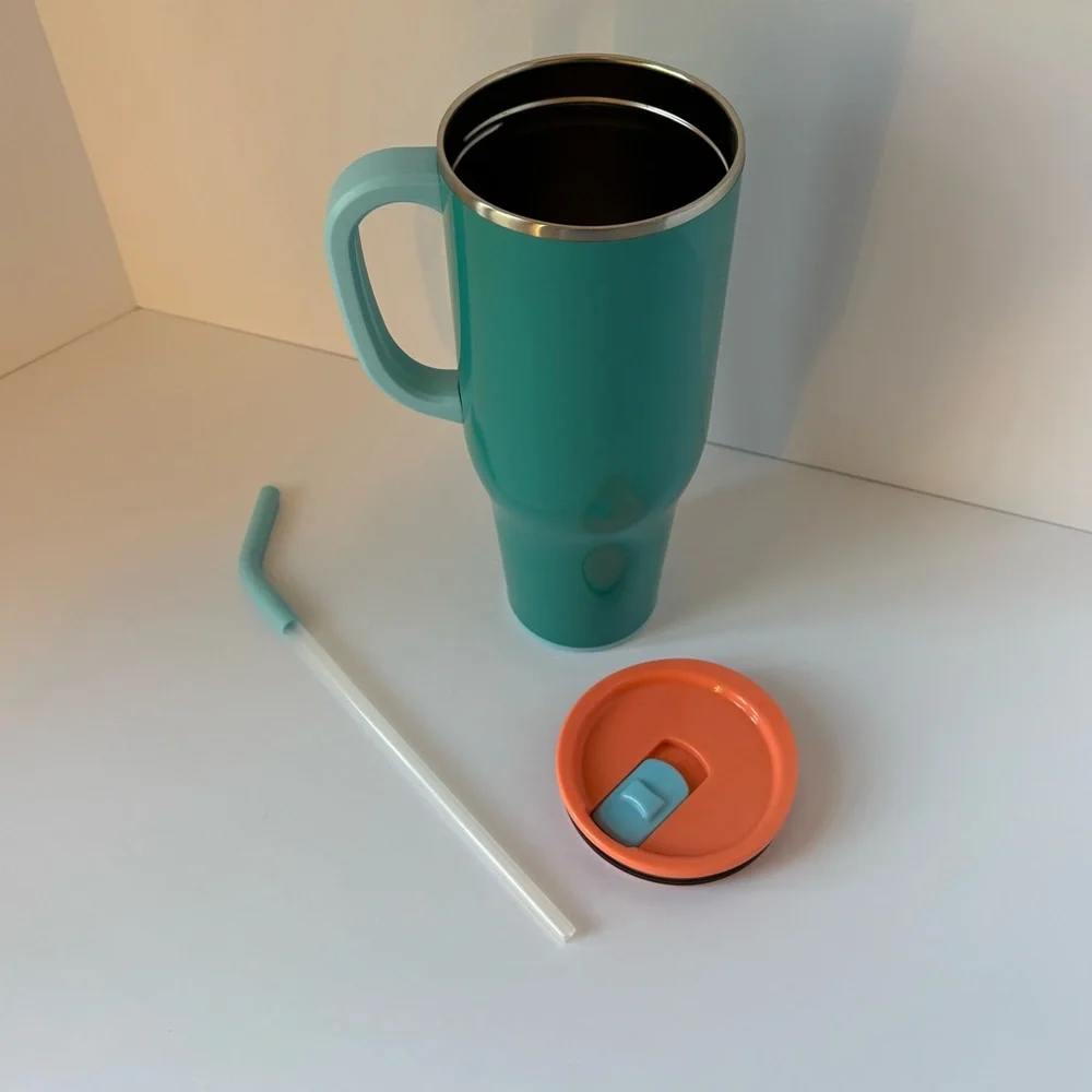 Swig Life Mega Mug with Handle Insulated Tumbler Lid Straw 40 oz Teal Coral EUC - Picture 3 of 16